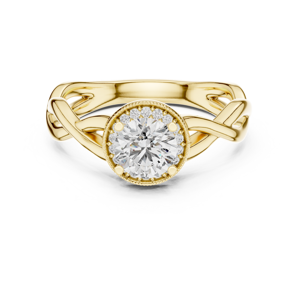 14K Solid Gold Lab Diamond Crossover Ring, Yellow Gold
