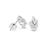 14K Solid Gold Lab Diamond Leaf Huggie Earrings, White Gold, view 1
