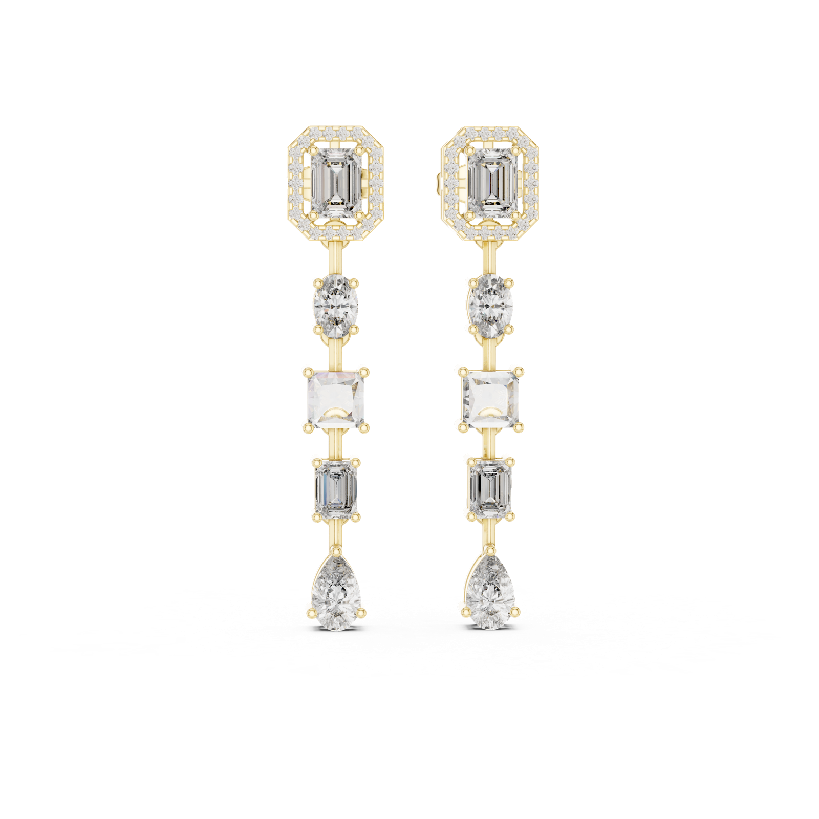 14K Solid Gold Lab Diamond Drop Earrings, Yellow Gold, view 4