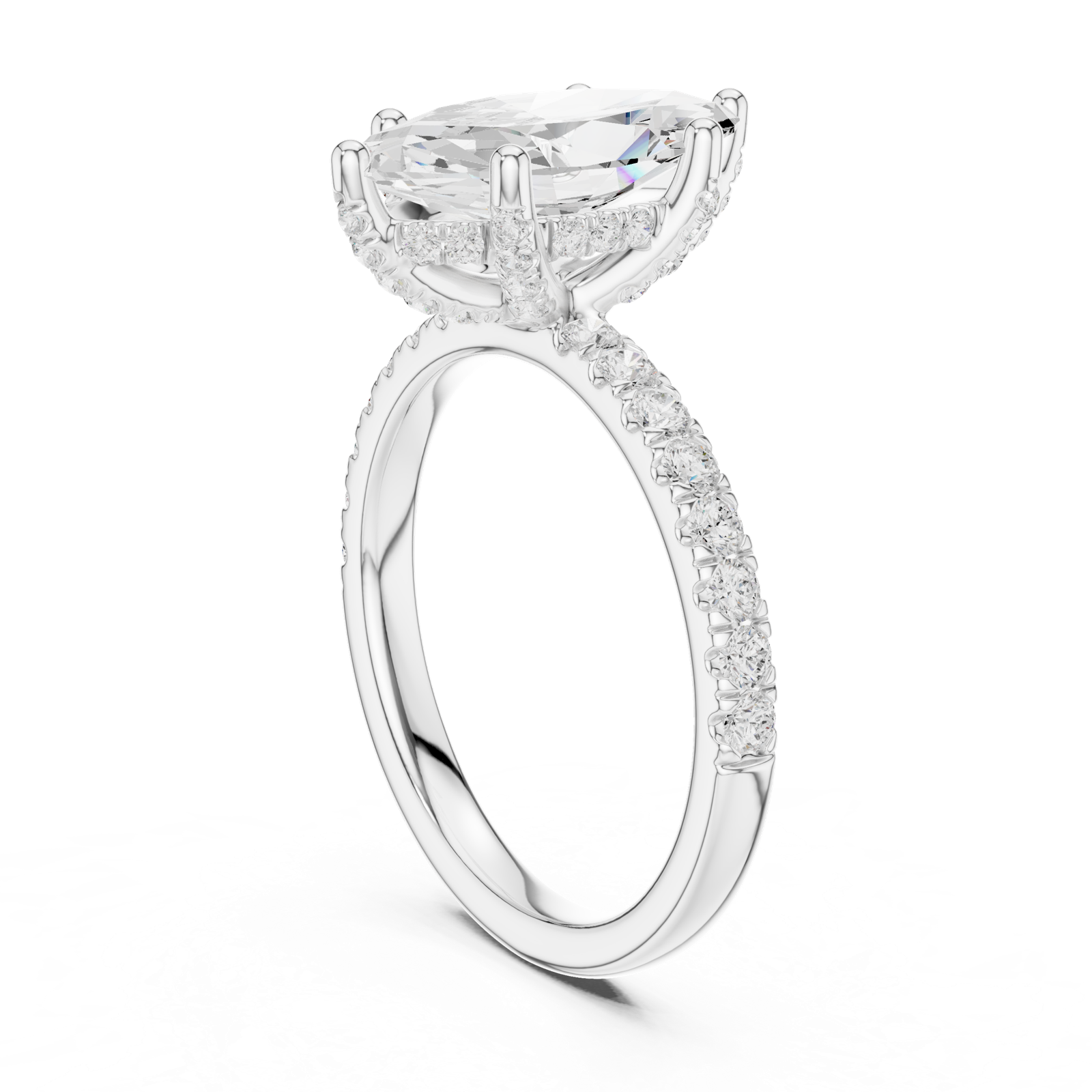 Gold Ring DDLR-161, Marquise center stone, White Gold, view 1
