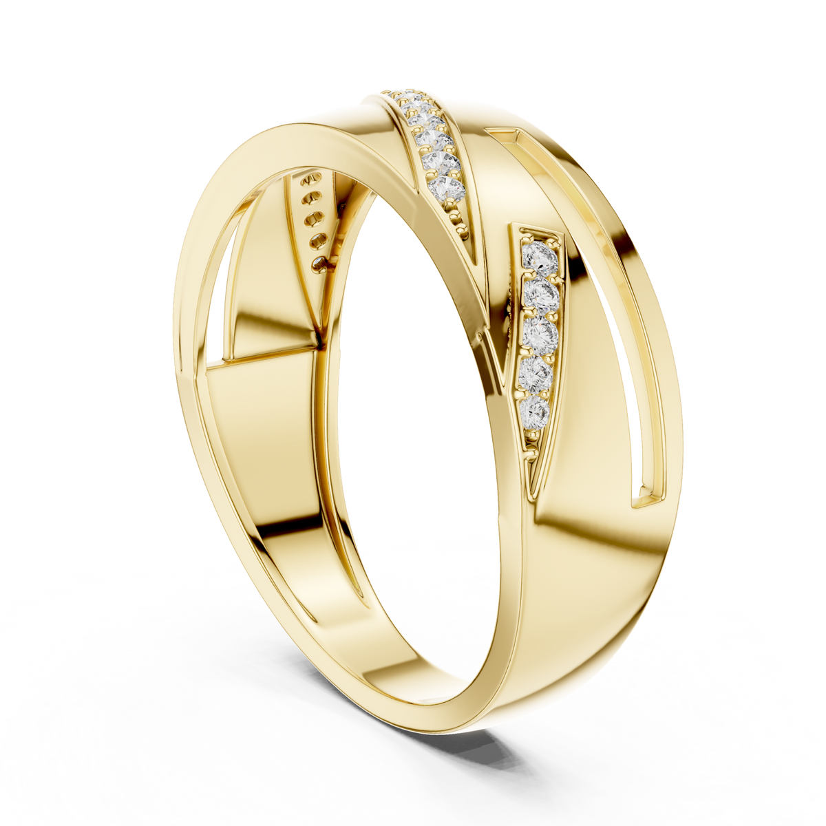 14K Solid Gold Lab Diamond Crossover Ring, Yellow Gold, view 1