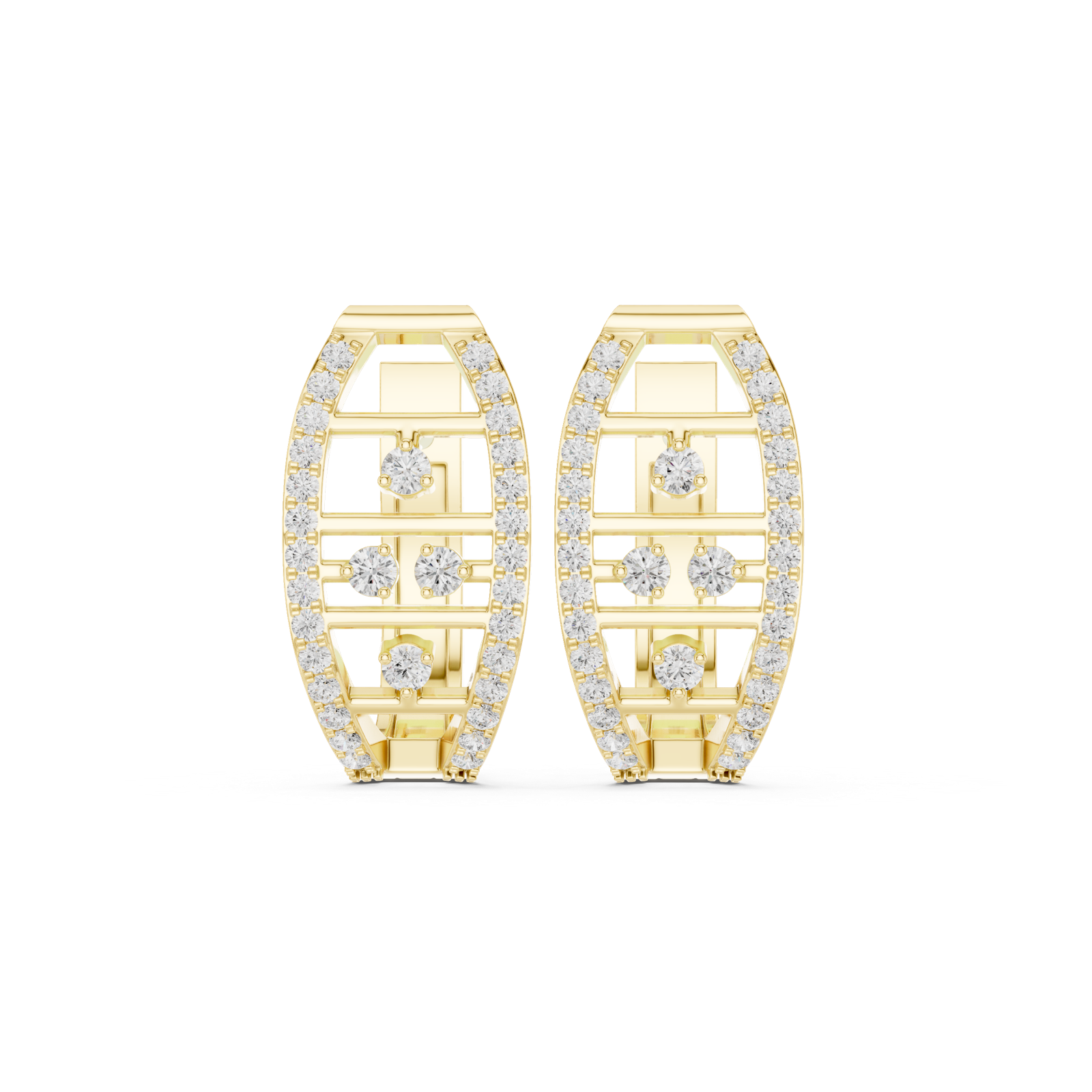14K Solid Gold Lab Diamond Cluster Earrings, Yellow Gold