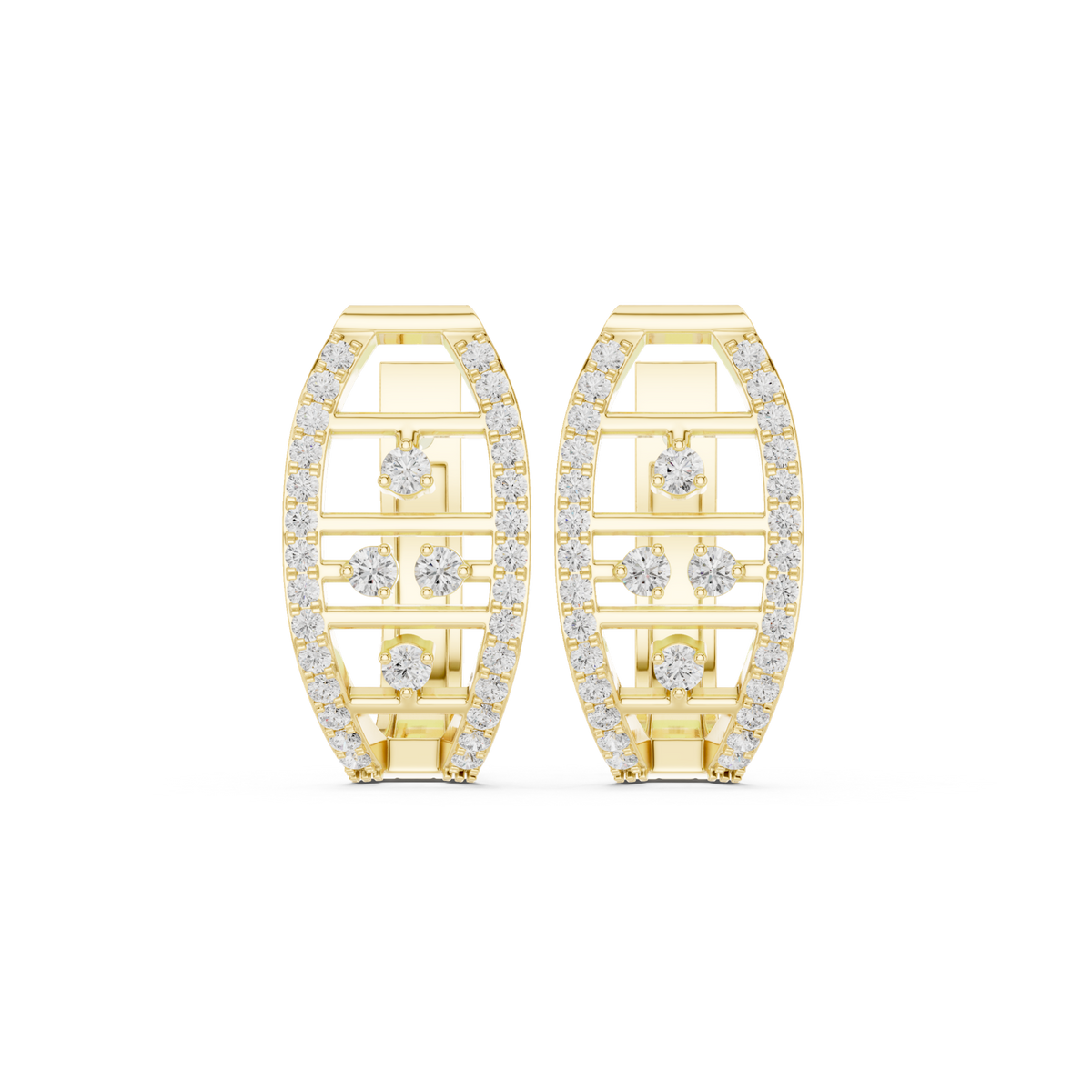 14K Solid Gold Lab Diamond Cluster Earrings, Yellow Gold