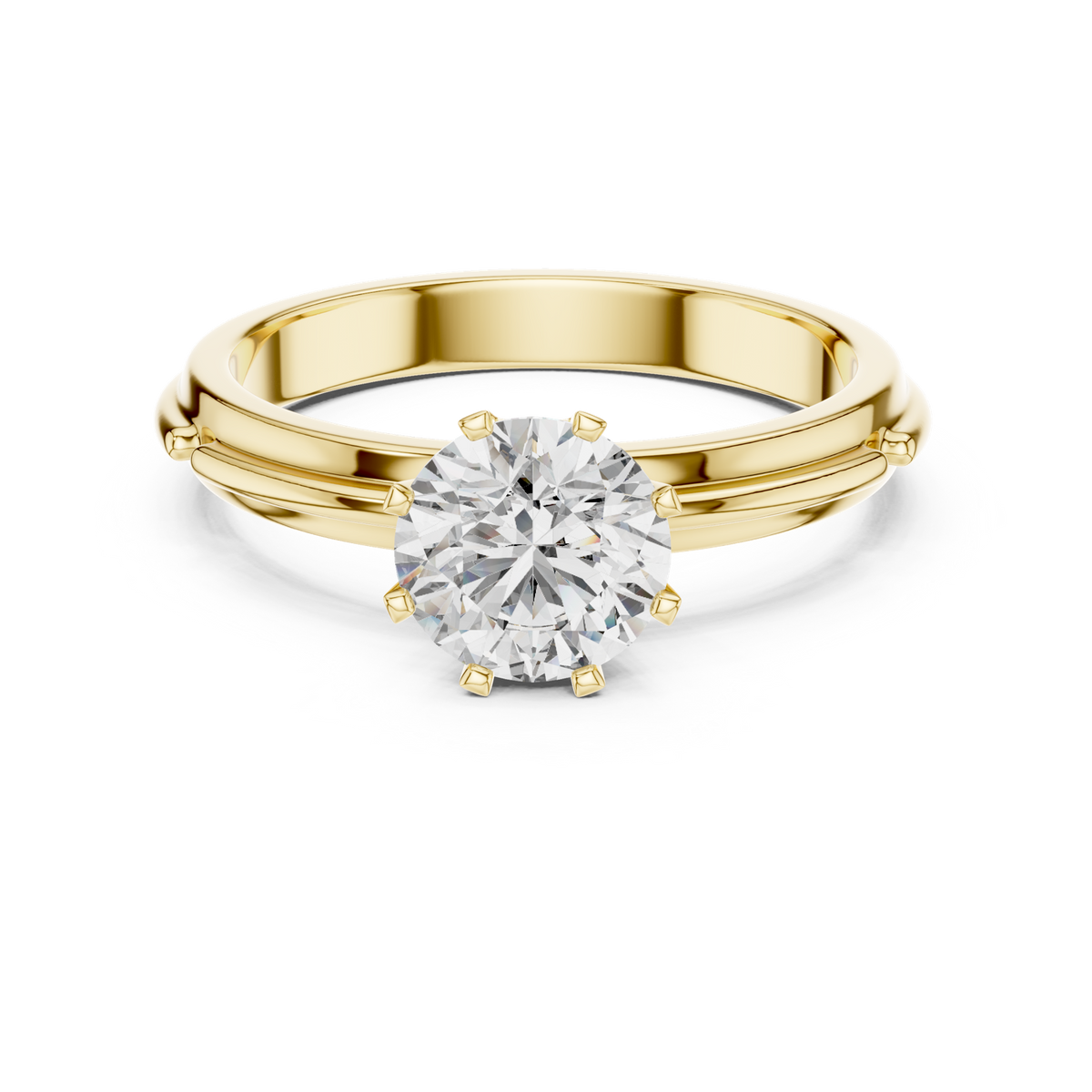 14K Solid Gold Lab Diamond Solitaire Ring, Yellow Gold