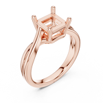 Gold Twisted Band Solitaire Engagement Ring, Princess center stone, Rose Gold, view 2