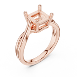 Gold Twisted Band Solitaire Engagement Ring, Princess center stone, Rose Gold, view 2