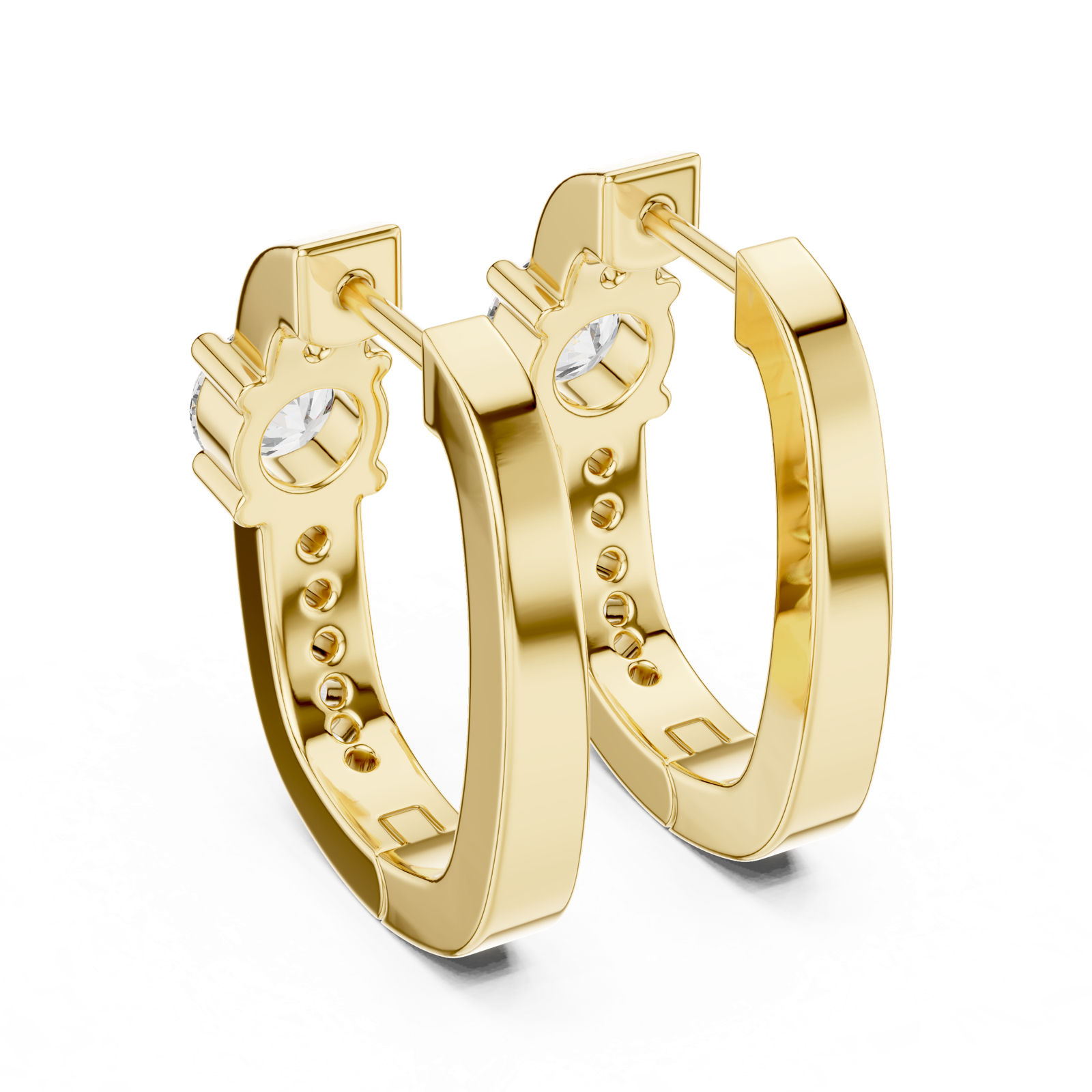 14K Solid Gold Lab Diamond Huggie Earrings, Yellow Gold, view 3