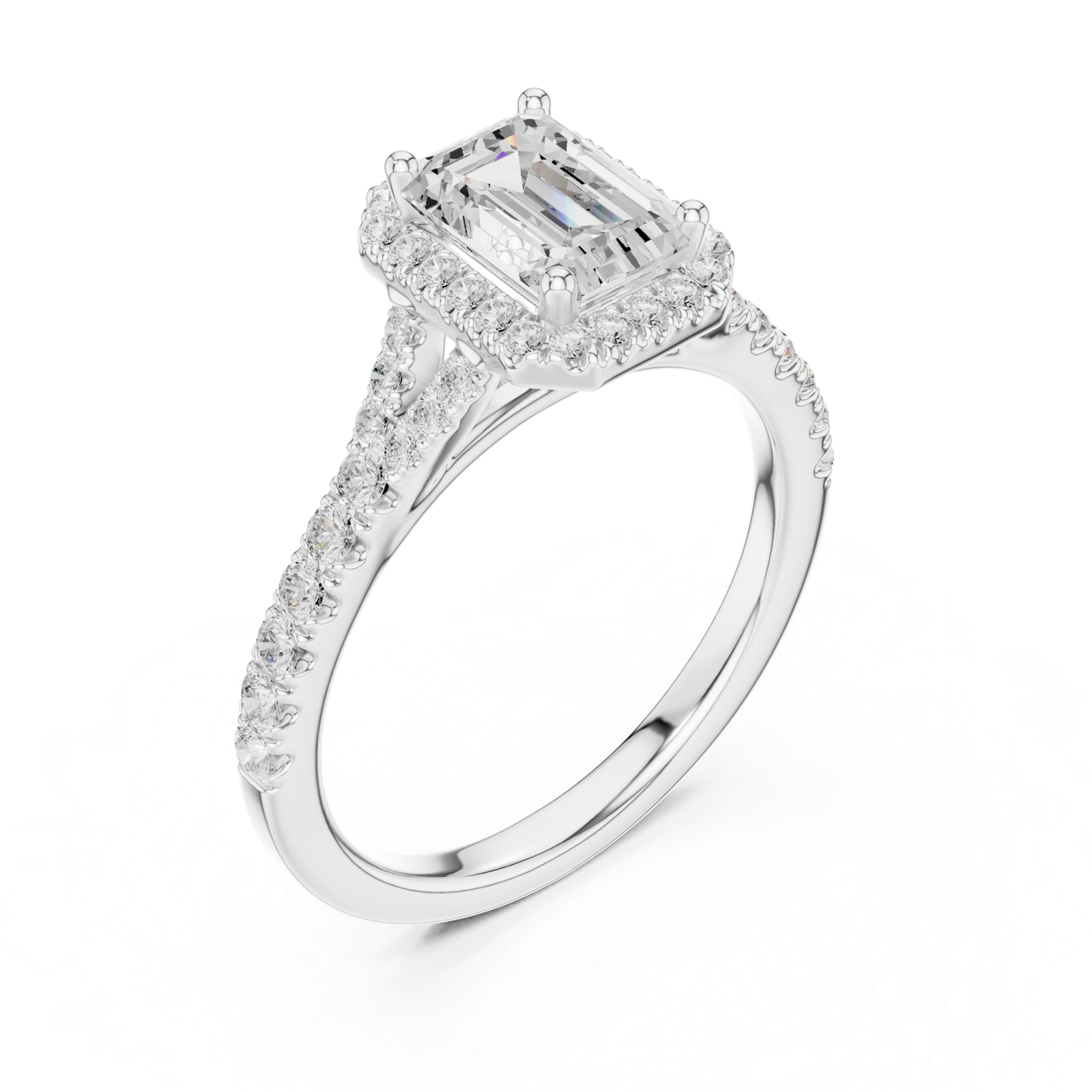 Gold Ring DDLR-043, Emerald center stone, White Gold, view 2