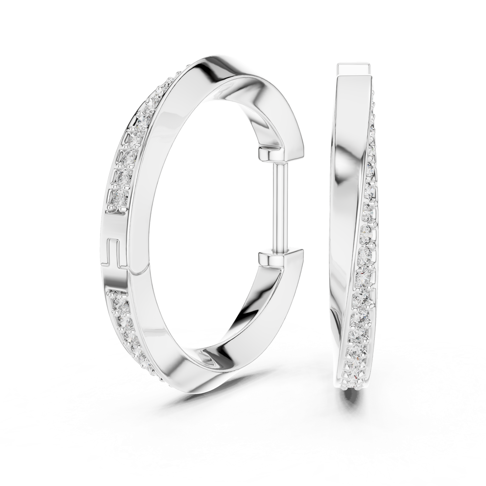 14K Solid Gold Lab Diamond Huggie Earrings, White Gold, view 1