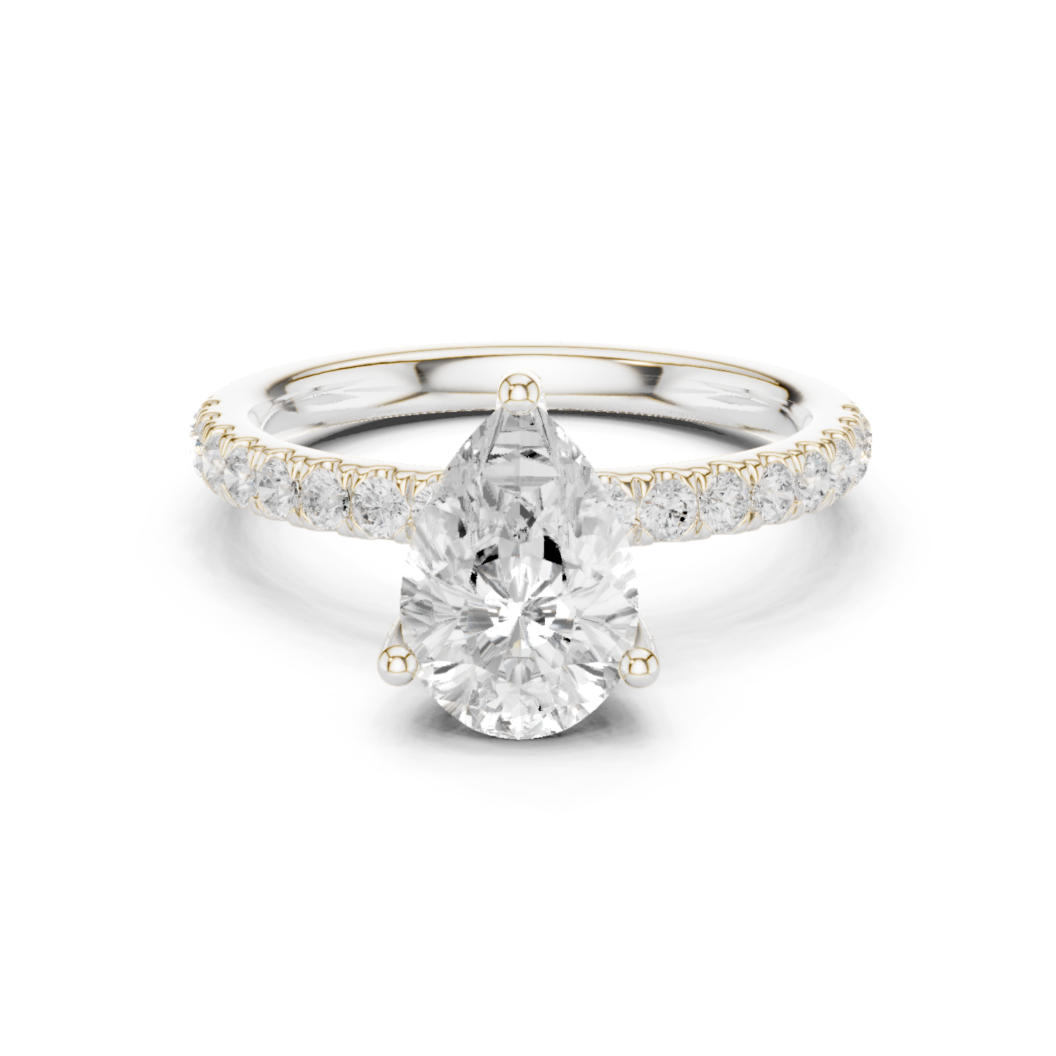 Gold Ring DDLR-161, Pear center stone, White Gold