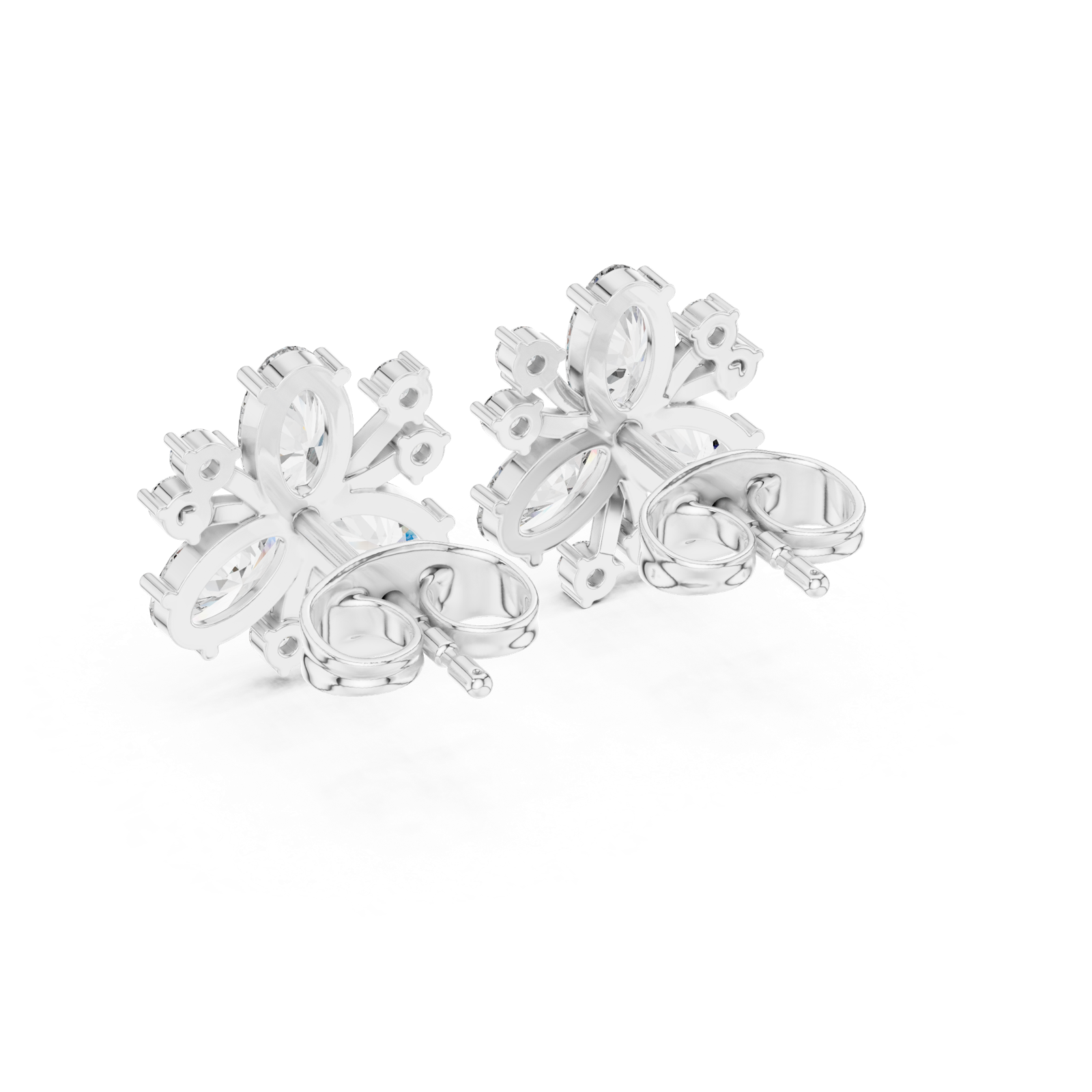 14K Solid Gold Lab Diamond Flower Cluster Earrings, White Gold, view 3