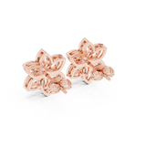 14K Solid Gold Lab Diamond Flower Cluster Earrings, Rose Gold, view 3