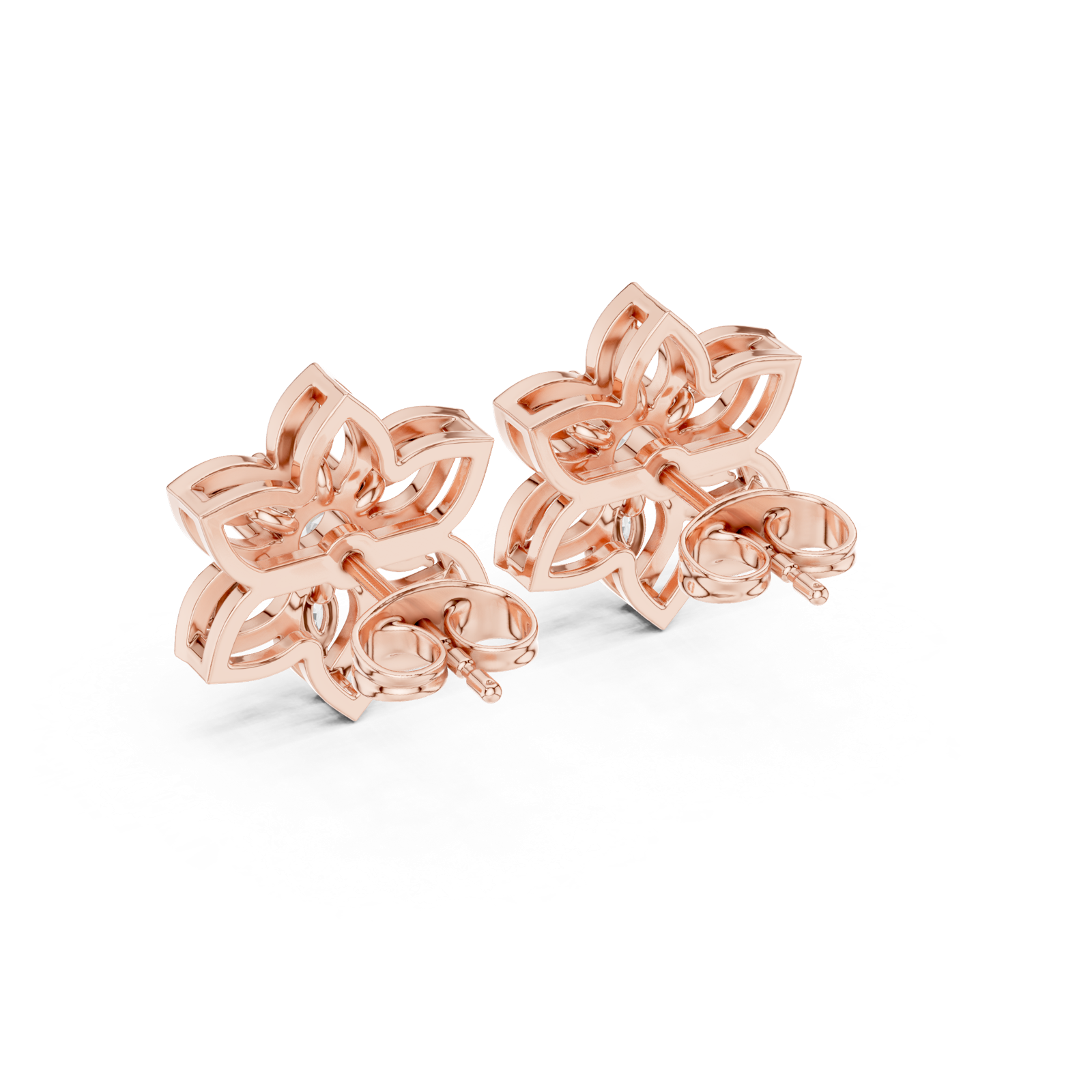 14K Solid Gold Lab Diamond Flower Cluster Earrings, Rose Gold, view 3