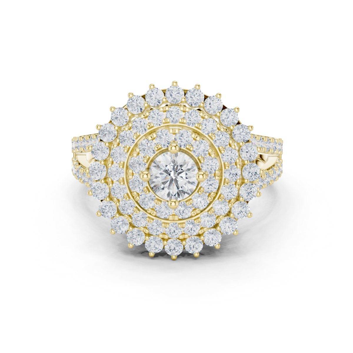 14K Solid Gold Lab Diamond Halo Ring, Yellow Gold