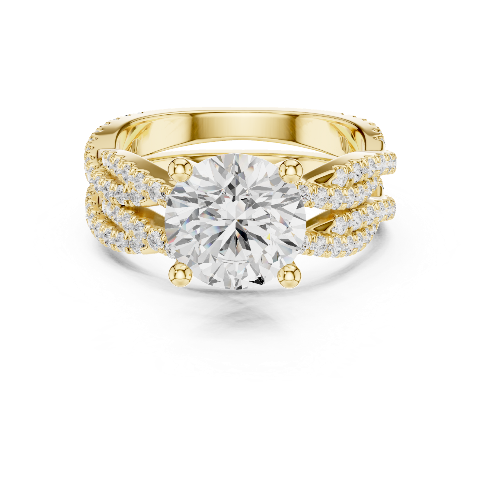 Gold Ring DDLR-300, Round center stone, Yellow Gold, view 4