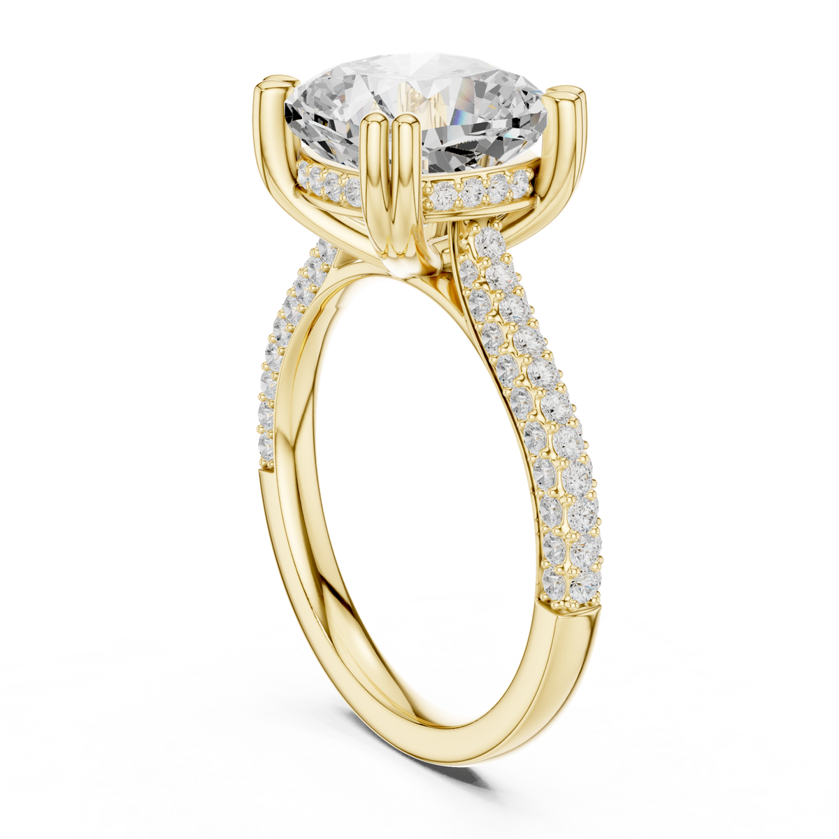14K Solid Gold Lab Diamond Halo Ring, Yellow Gold, view 1