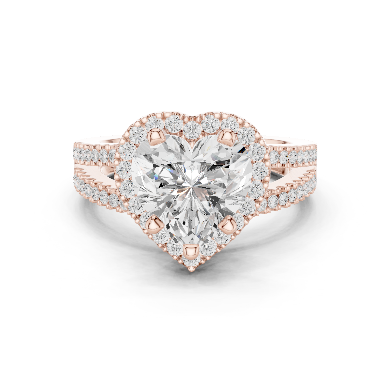 Gold Ring DDLR-350, Heart center stone, Rose Gold