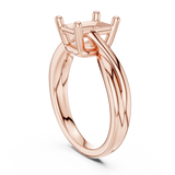 Gold Twisted Band Solitaire Engagement Ring, Radiant center stone, Rose Gold, view 1