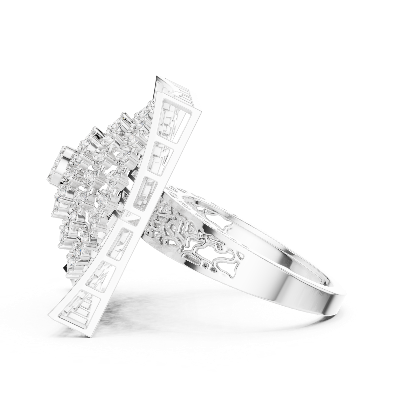 14K Solid Gold Lab Diamond Signet Ring, White Gold, view 3
