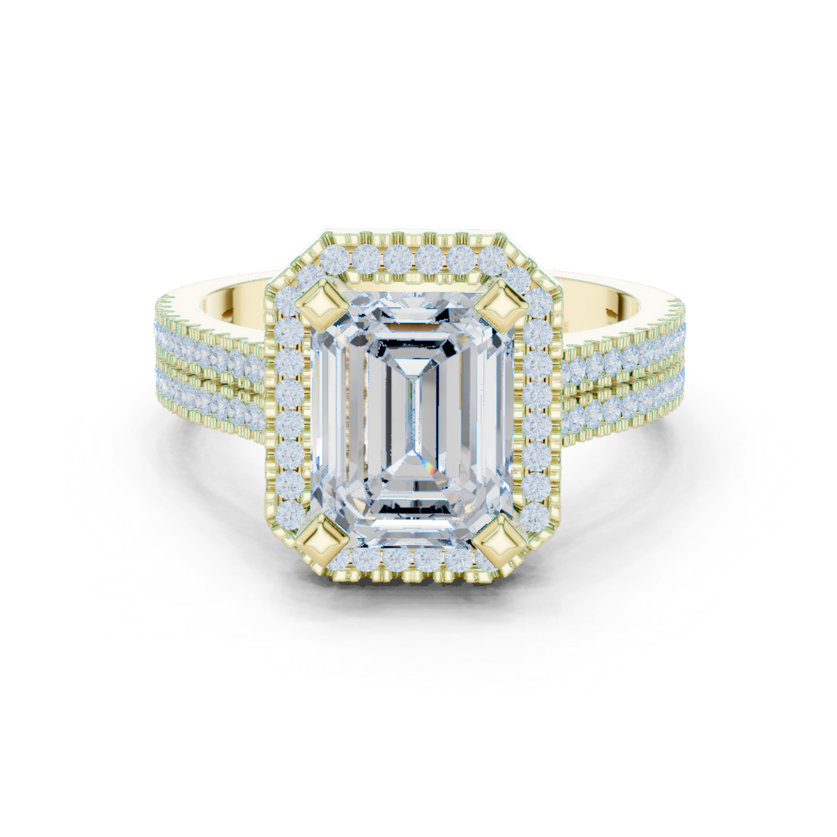 14K Solid Gold Lab Diamond Halo Ring, Yellow Gold