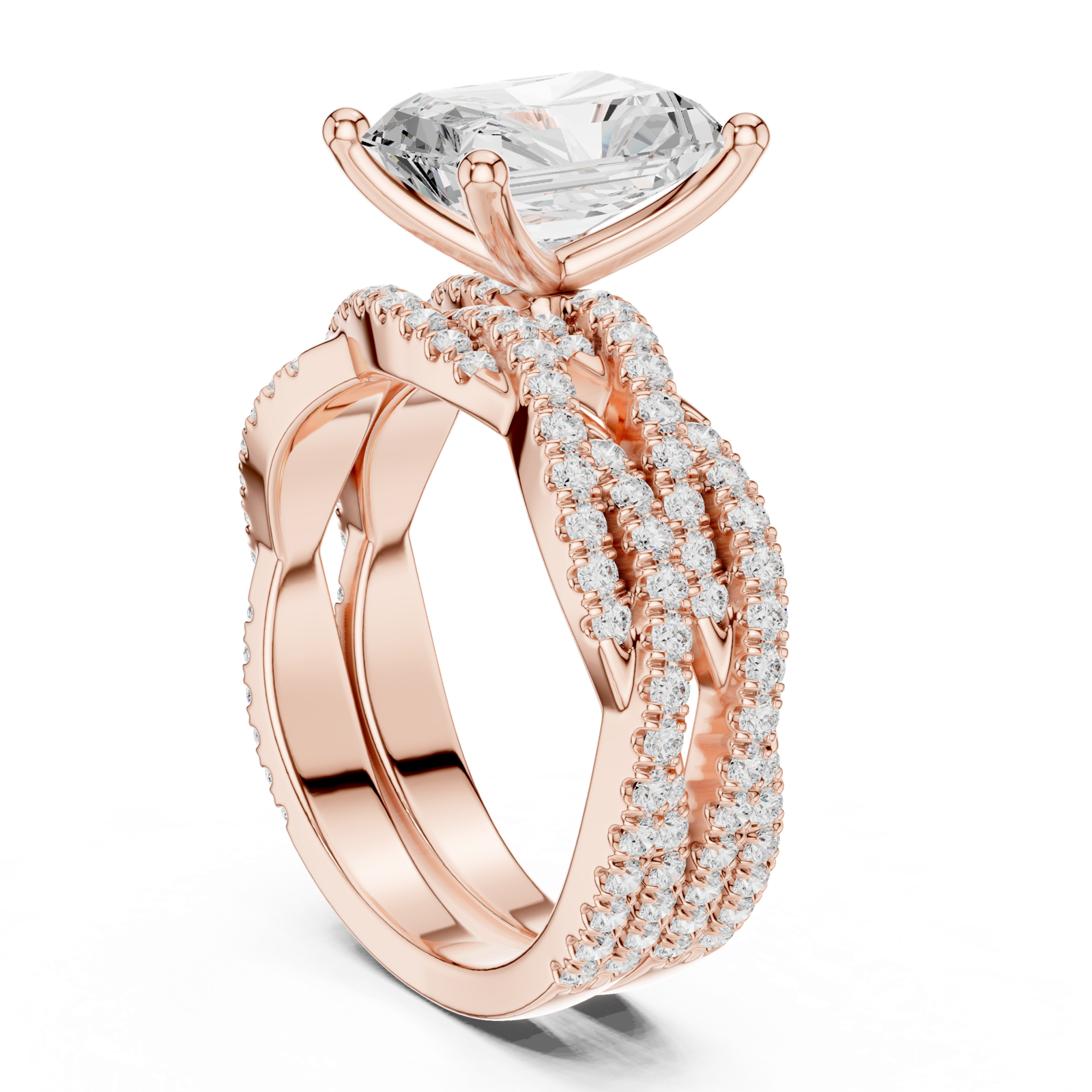 Gold Ring DDLR-300, Radiant center stone, Rose Gold, view 1