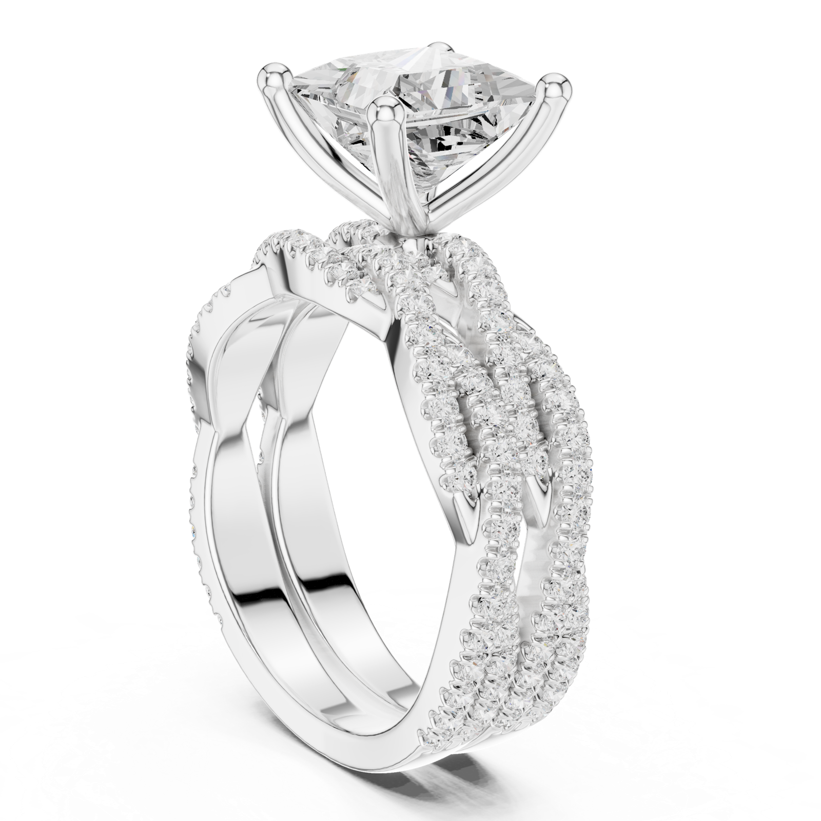 Gold Ring DDLR-300, Princess center stone, White Gold, view 1