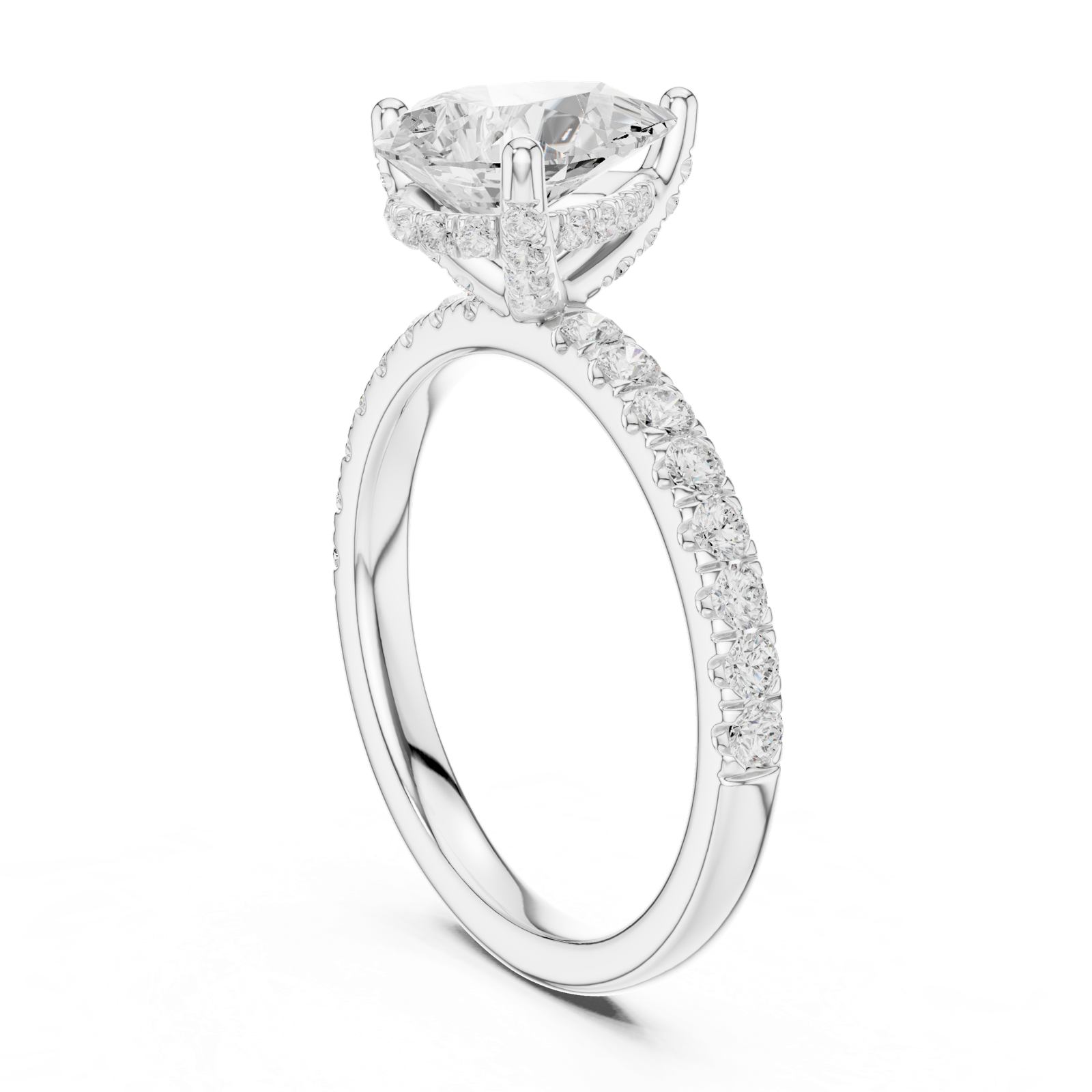 Gold Ring DDLR-161, Pear center stone, White Gold, view 1