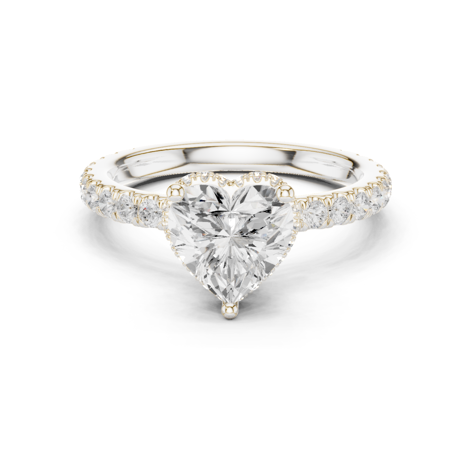 Gold Ring DDLR-165, Heart center stone, White Gold