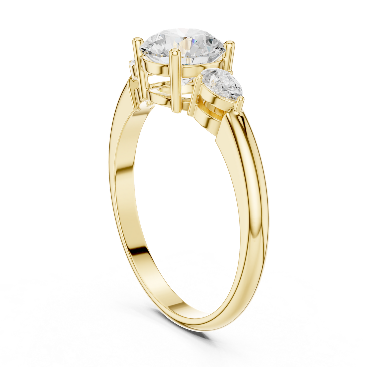 14K Solid Gold Lab Diamond Three-Stone Ring, Yellow Gold, view 1