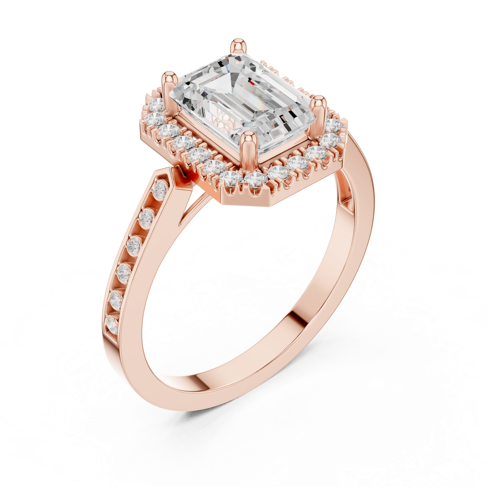 Gold Ring DDLR-349, Emerald center stone, Rose Gold, view 2