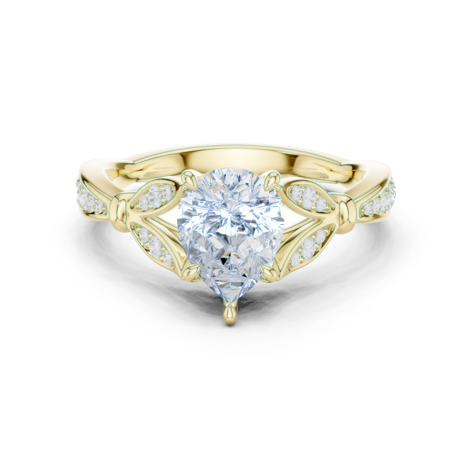 Gold Ring DDLR-257, Pear center stone, Yellow Gold