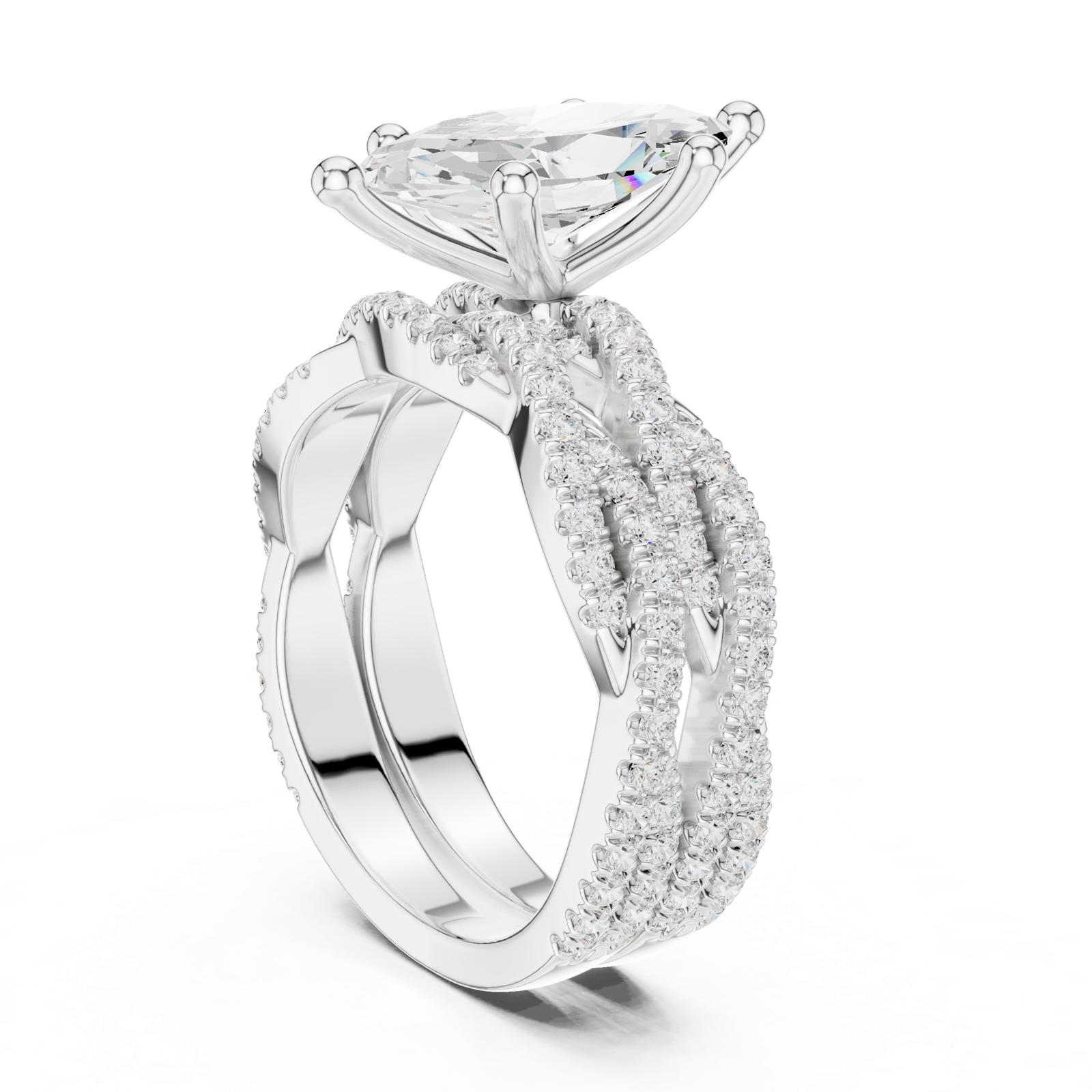Gold Ring DDLR-300, Marquise center stone, White Gold, view 1