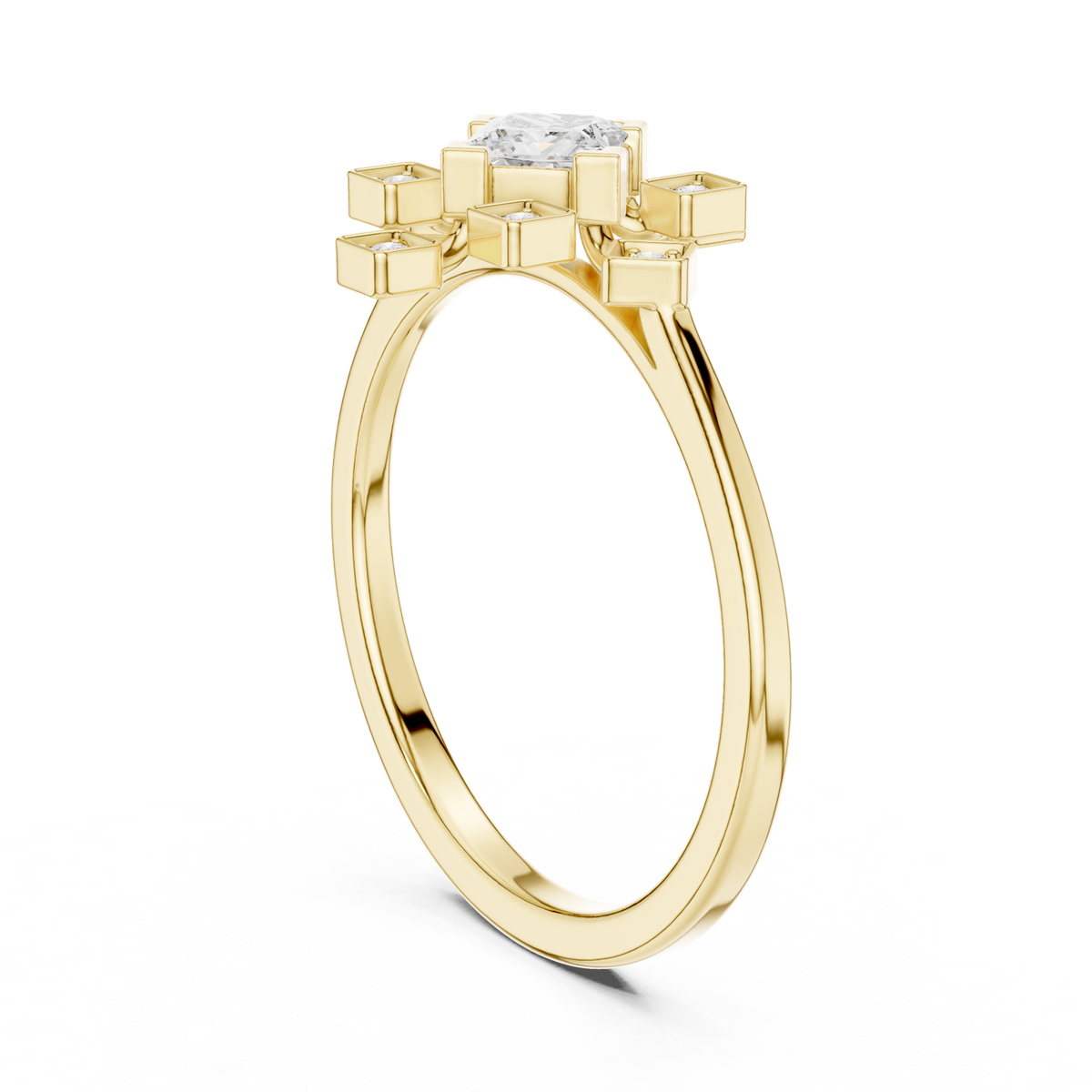 14K Solid Gold Lab Diamond Cluster Ring, Yellow Gold, view 1