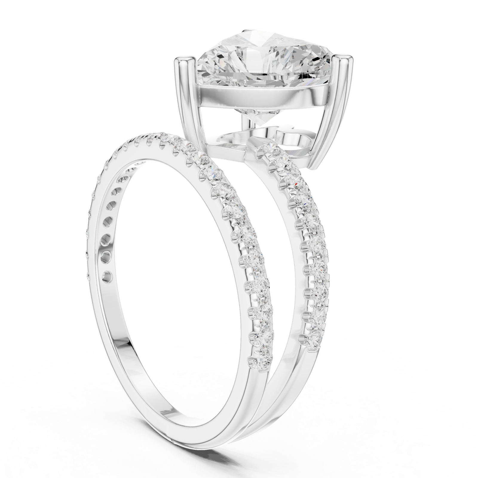 Gold Jewelry L35-39, Heart center stone, White Gold, view 1