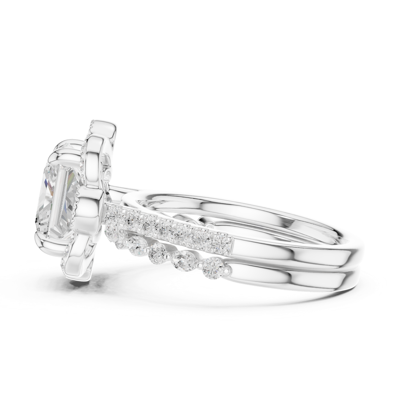 Gold Ring DDLR-442, Princess center stone, White Gold, view 3