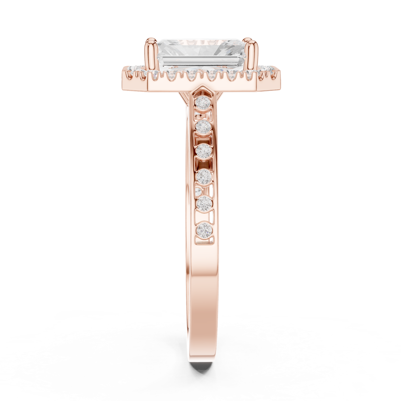 Gold Ring DDLR-349, Radiant center stone, Rose Gold, view 3