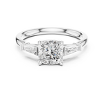 Gold Three-Stone Baguette Engagement Ring, Cushion center stone, White Gold, view 4