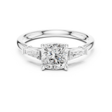 Gold Three-Stone Baguette Engagement Ring, Cushion center stone, White Gold, view 4