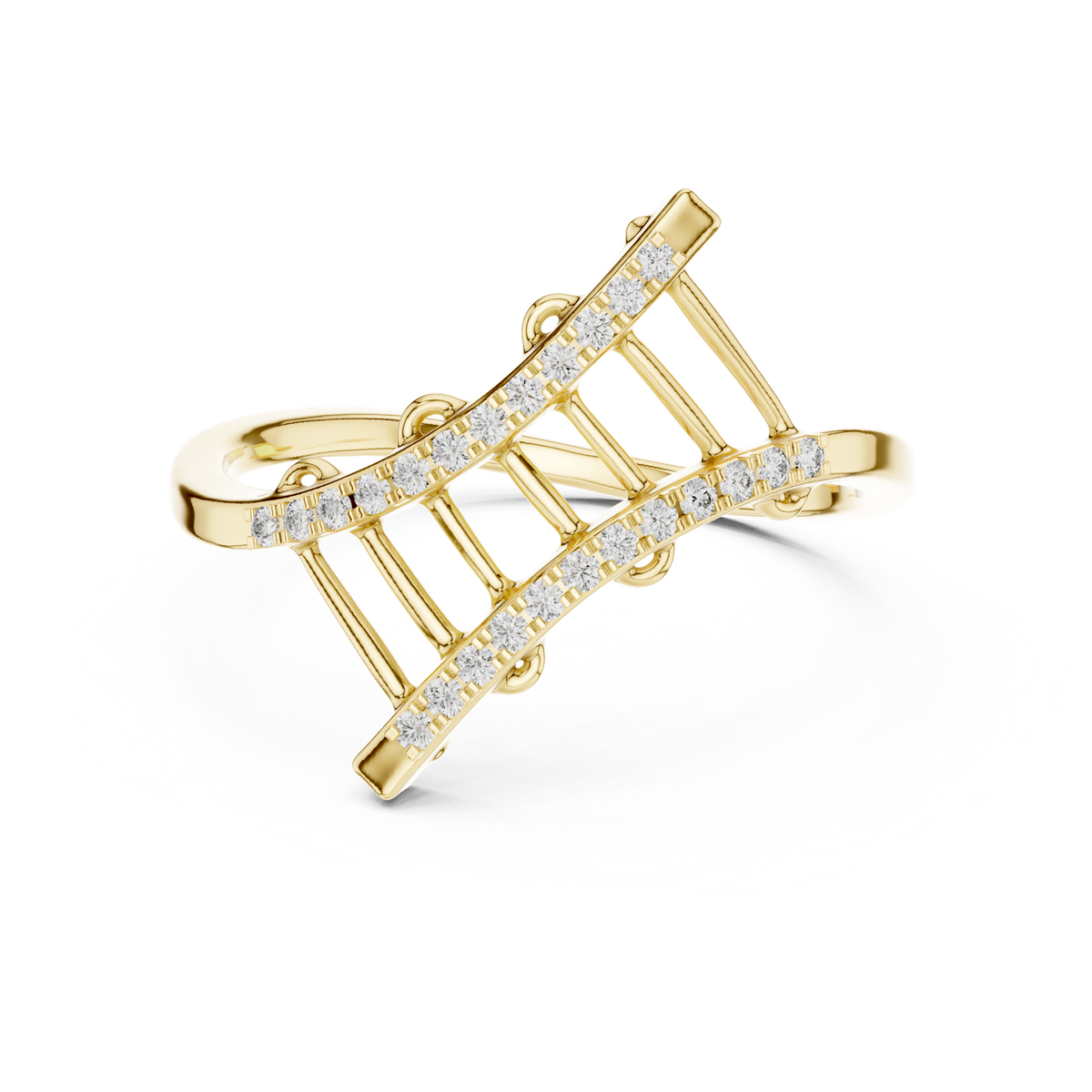 14K Solid Gold Lab Diamond Crossover Ring, Yellow Gold