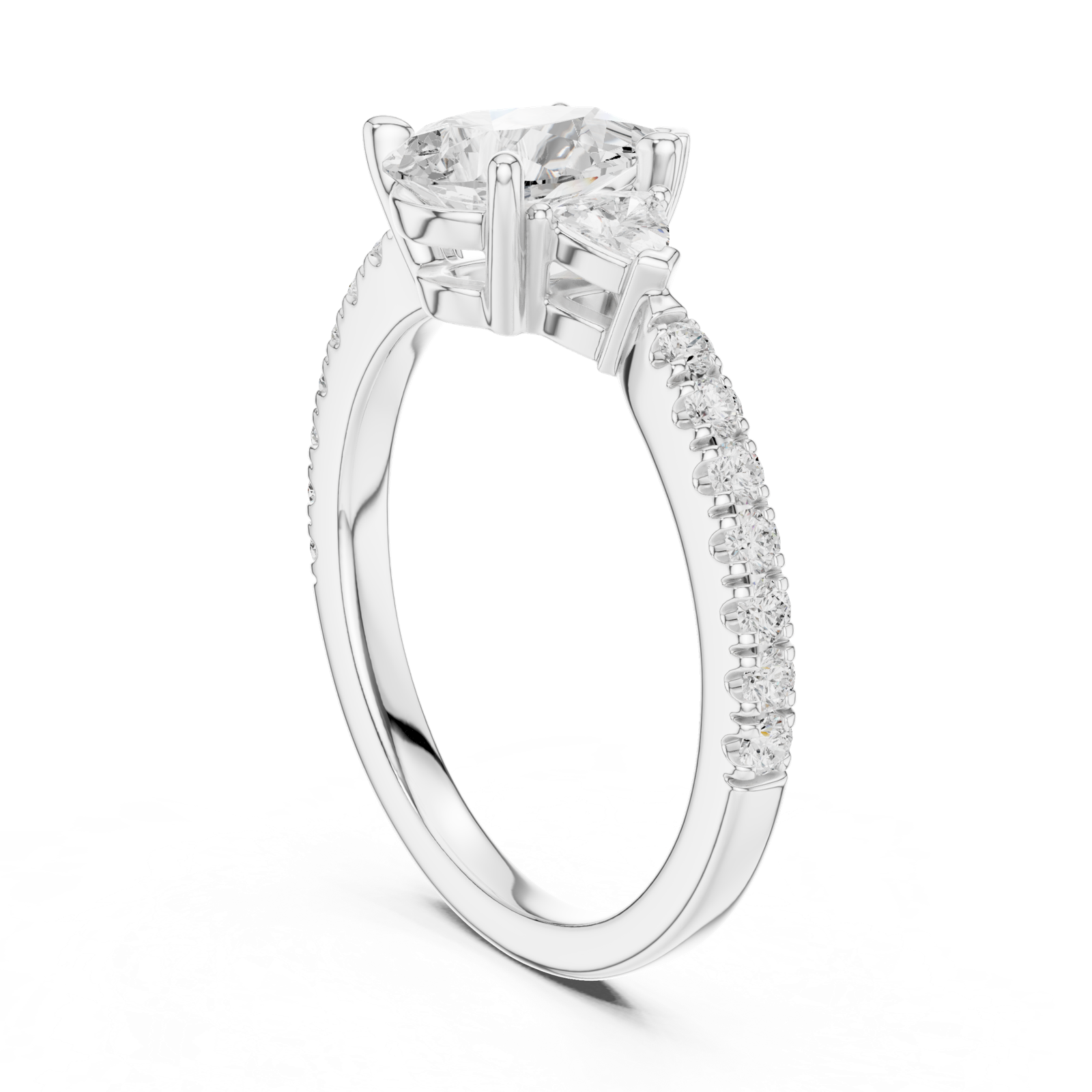 Gold Ring DDLR-037, Pear center stone, White Gold, view 1