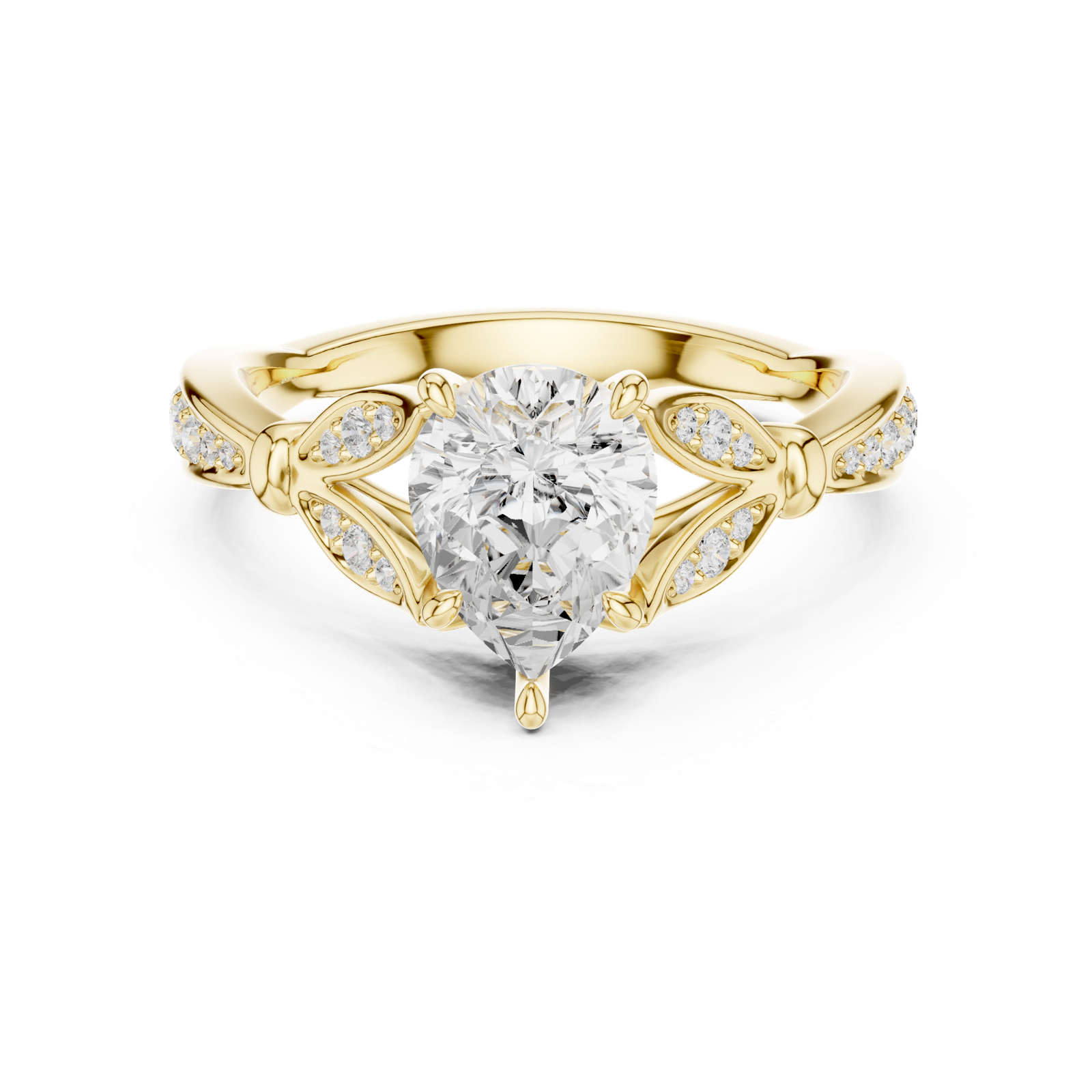 Gold Ring DDLR-257, Pear center stone, Yellow Gold, view 4