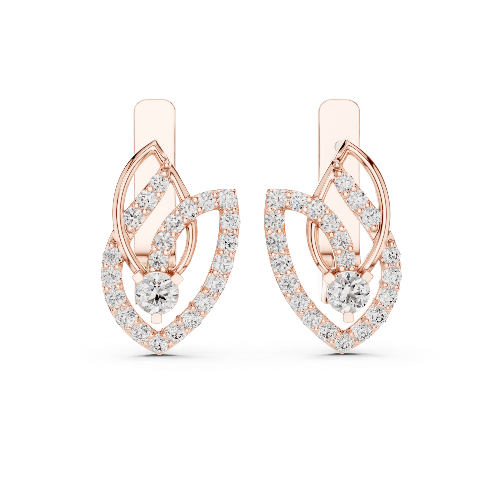 14K Solid Gold Lab Diamond Leaf Drop Earrings, Rose Gold, view 4