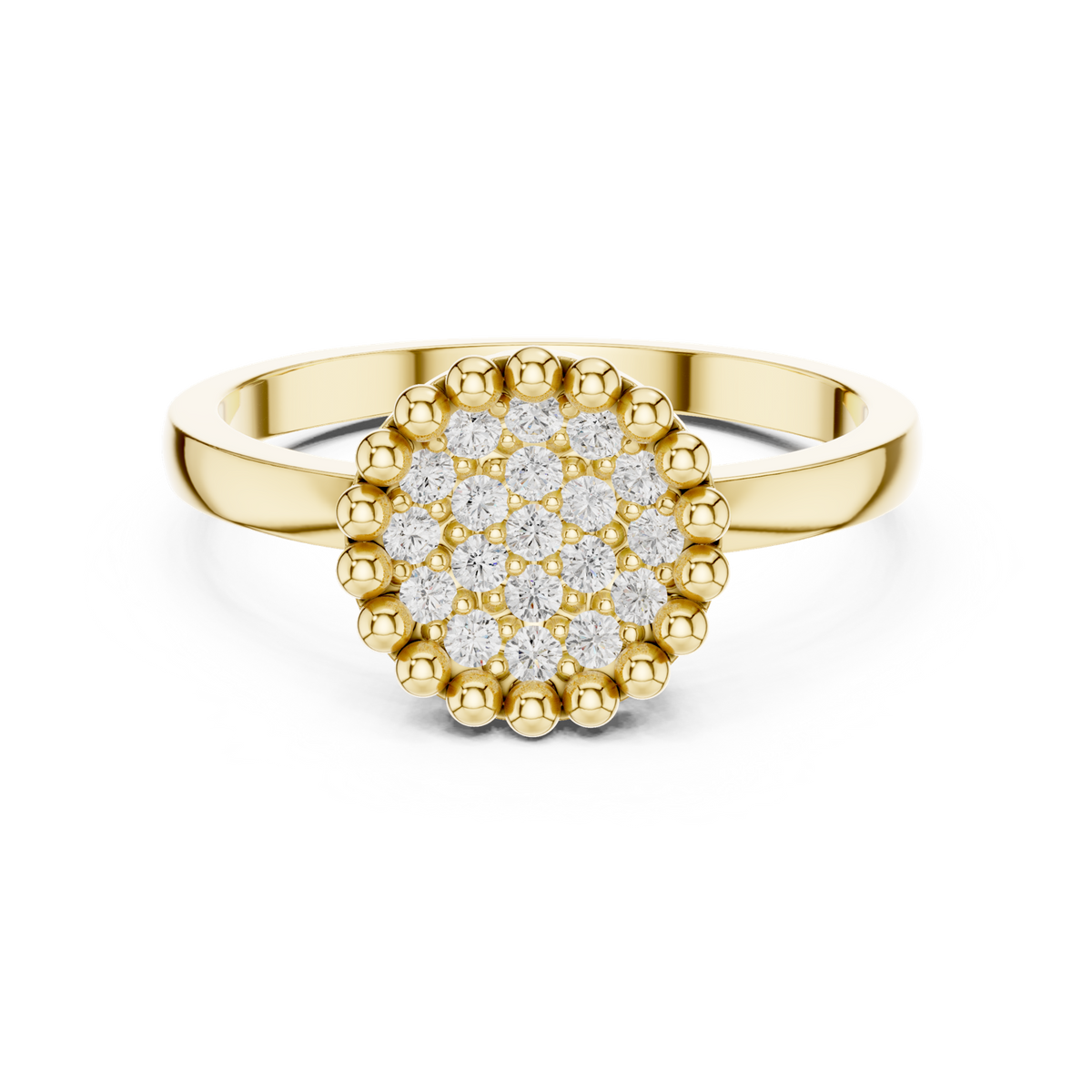 14K Solid Gold Lab Diamond Cluster Ring, Yellow Gold