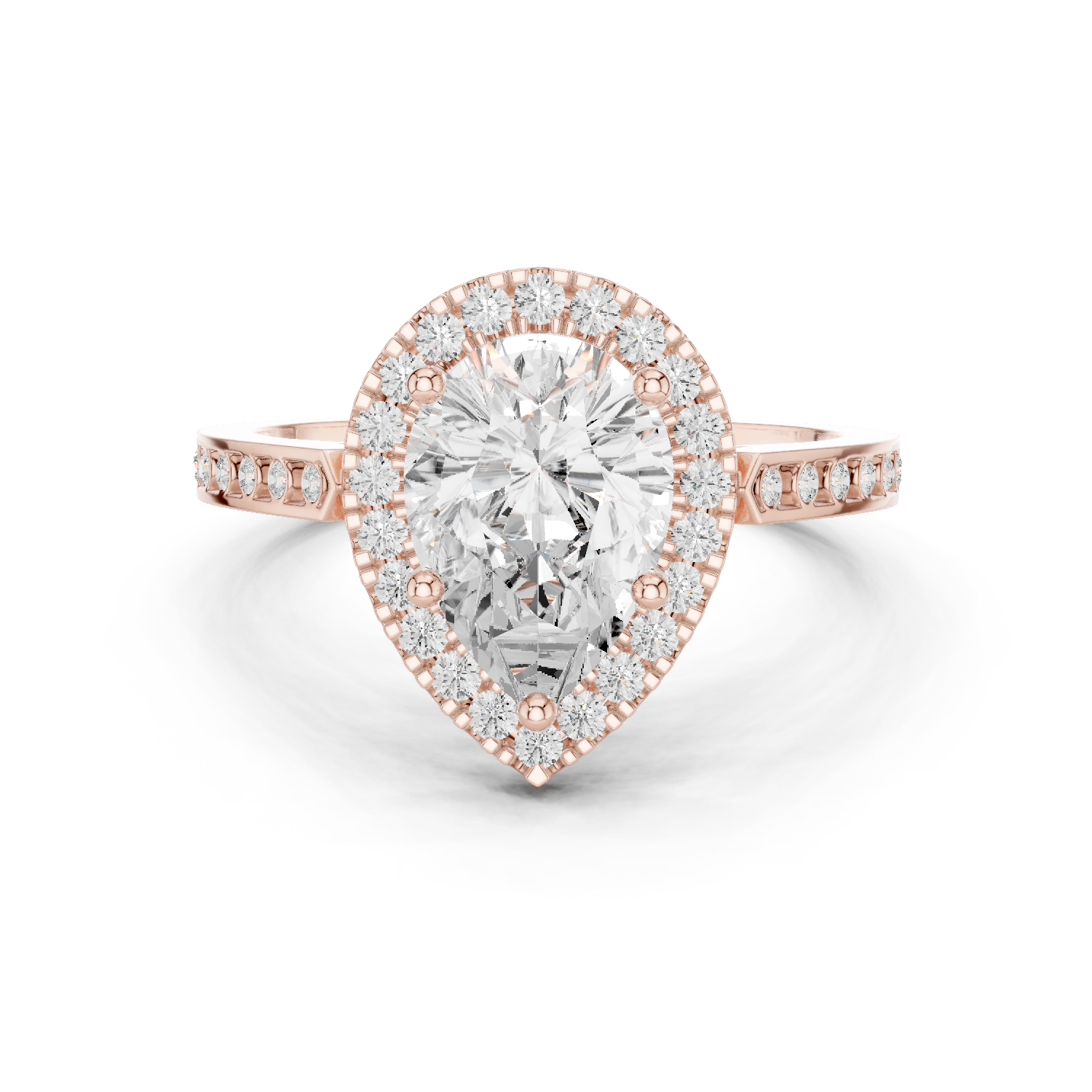 Gold Ring DDLR-349, Pear center stone, Rose Gold