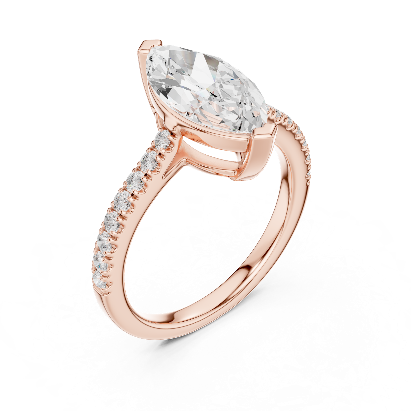 Gold Ring DDLR-039, Marquise center stone, Rose Gold, view 2