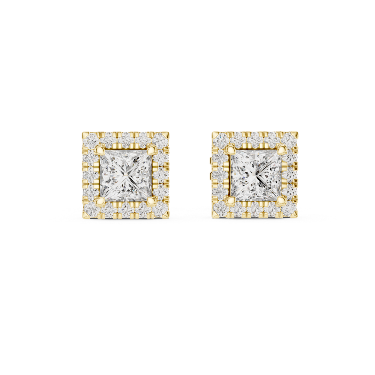 14K Solid Gold Lab Diamond Halo Earrings, Yellow Gold