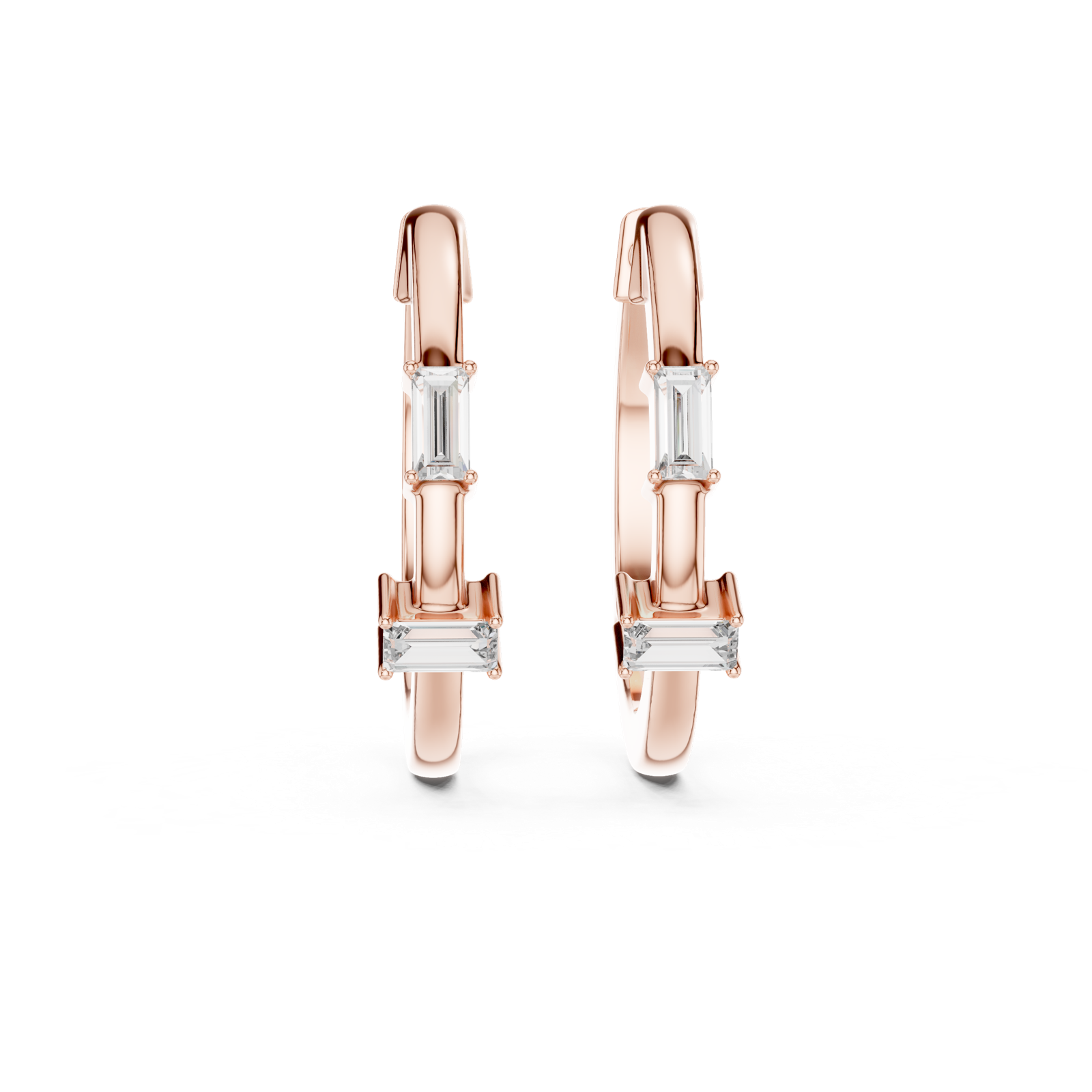 14K Solid Gold Lab Diamond Huggie Earrings, Rose Gold