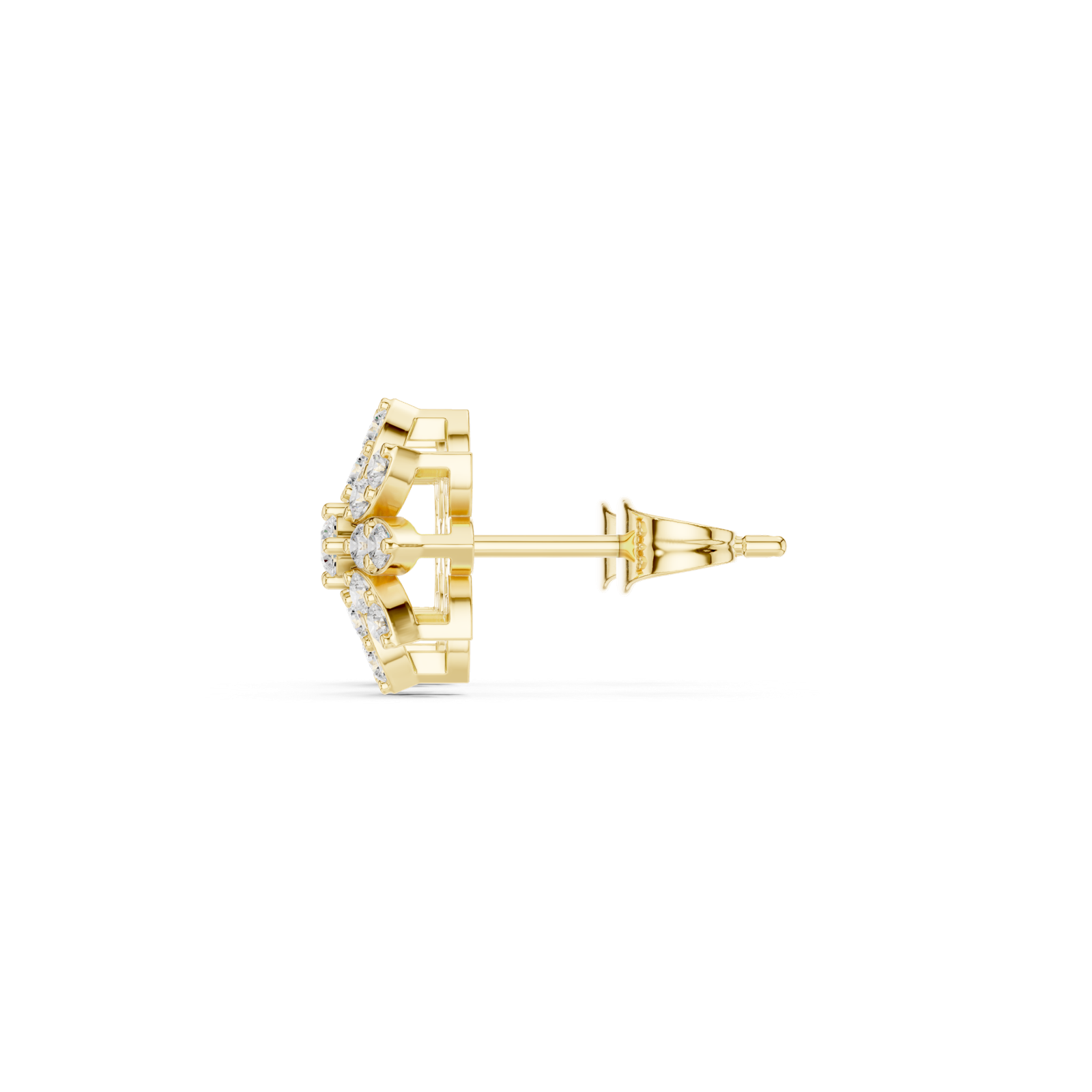 14K Solid Gold Lab Diamond Flower Cluster Earrings, Yellow Gold, view 3