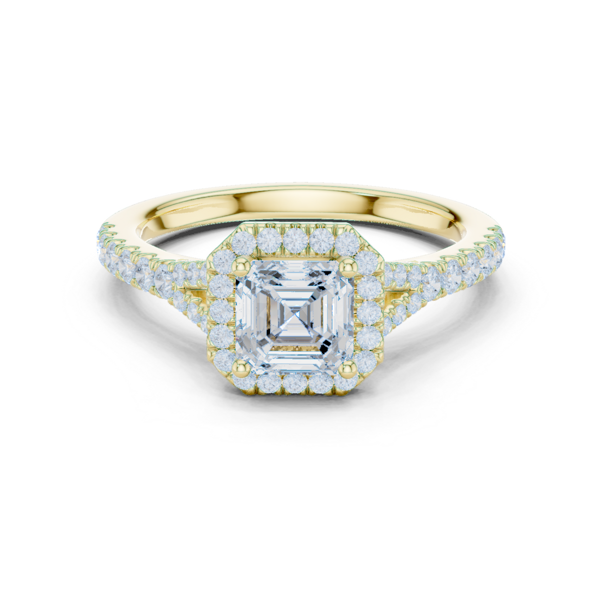14K Solid Gold Lab Diamond Halo Ring, Yellow Gold
