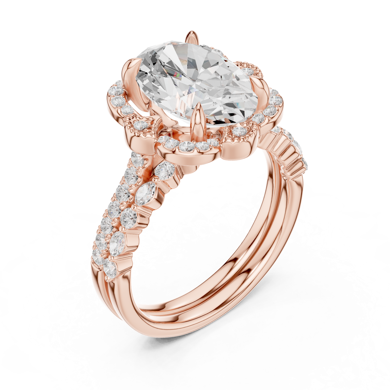 Gold Ring, Oval center stone, Rose Gold, view 2